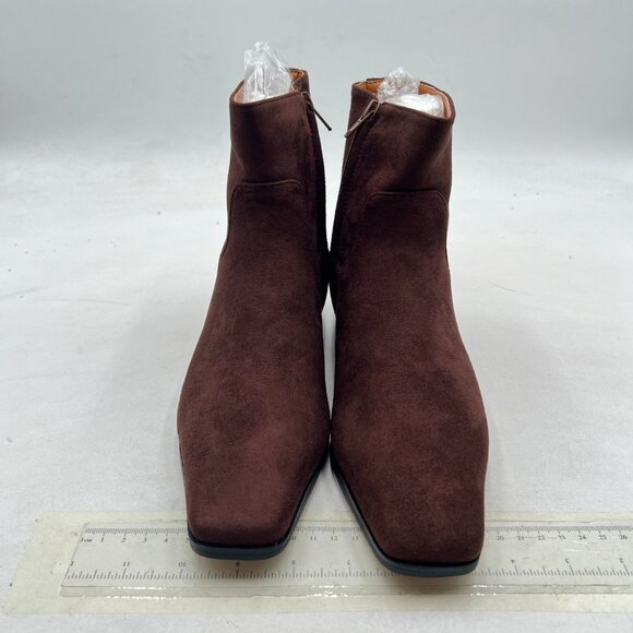 Brown Square Toe Low Chunky Heels Side Zipper Ankle Boots Formal Business Shoes - Picture 3 of 8